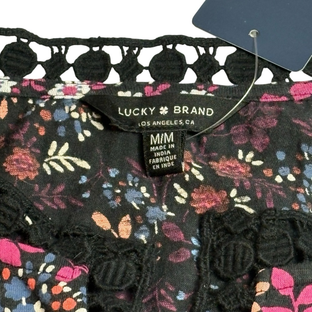 Lucky Brand Sleeveless Floral Top Size M Pullover Lace Accents Multicolor NEW - Picture 7 of 13
